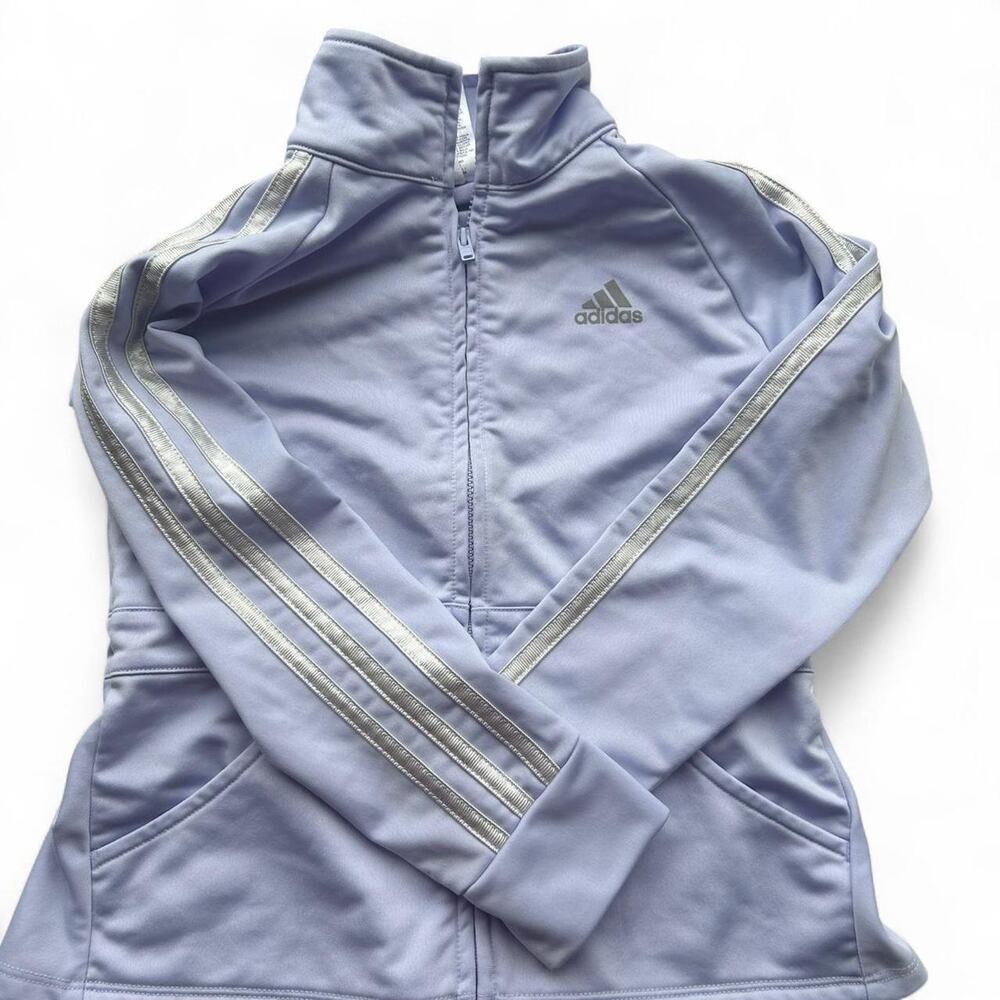 Girls Size 5 purple/white adidasโ zip up jacket EUC